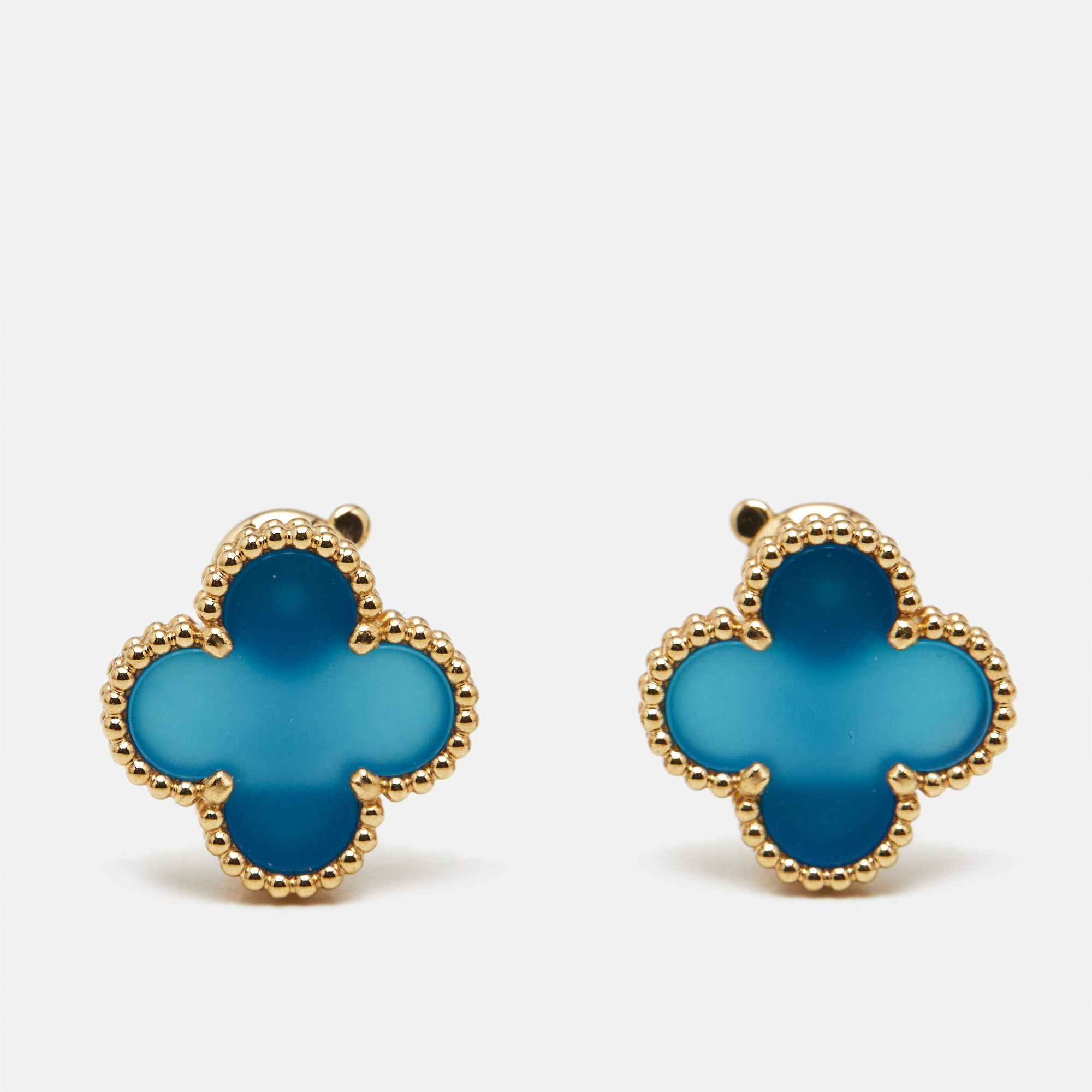 

Van Cleef & Arpels Vintage Alhambra Agate 18k Yellow Gold Earrings