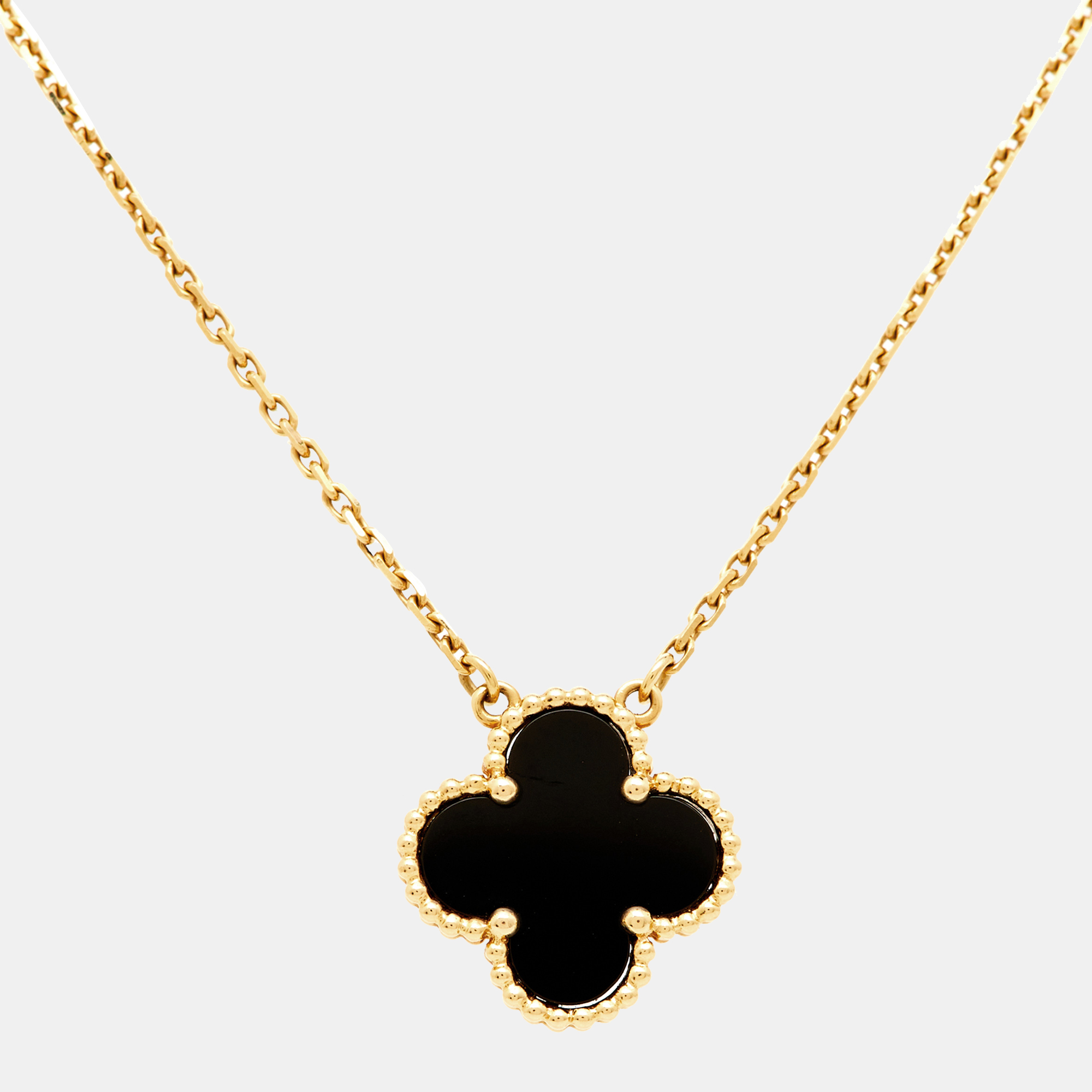 

Van Cleef & Arpels Vintage Alhambra Onyx 18k Yellow Gold Necklace
