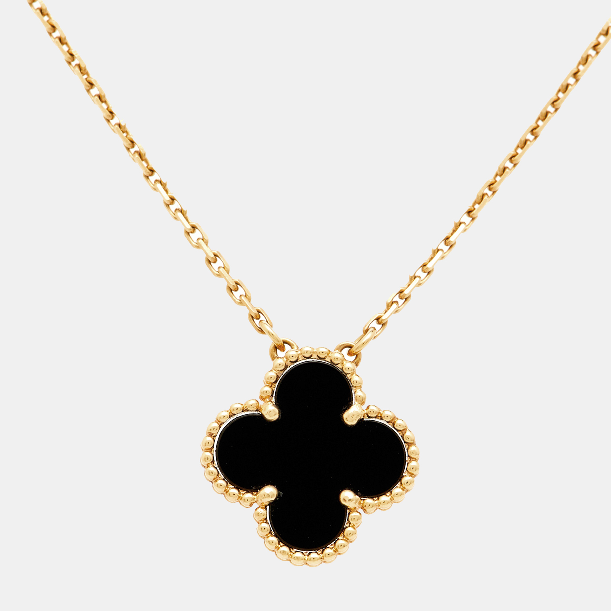 

Van Cleef & Arpels Vintage Alhambra Onyx 18k Yellow Gold Necklace