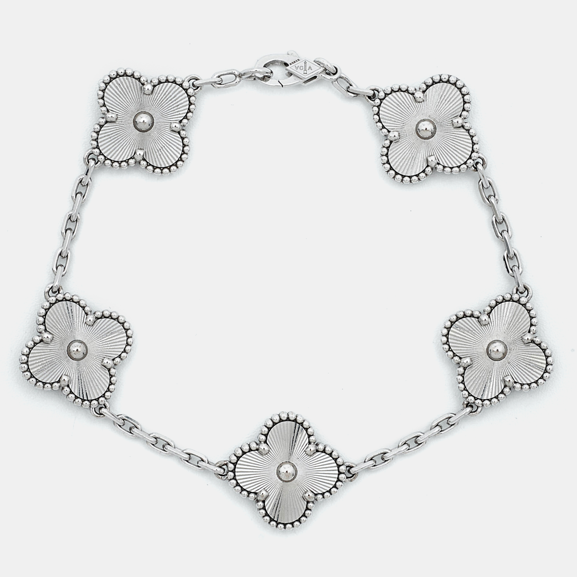 

Van Cleef & Arpels Vintage Alhambra 18k White Gold 5 Motif Staton Bracelet