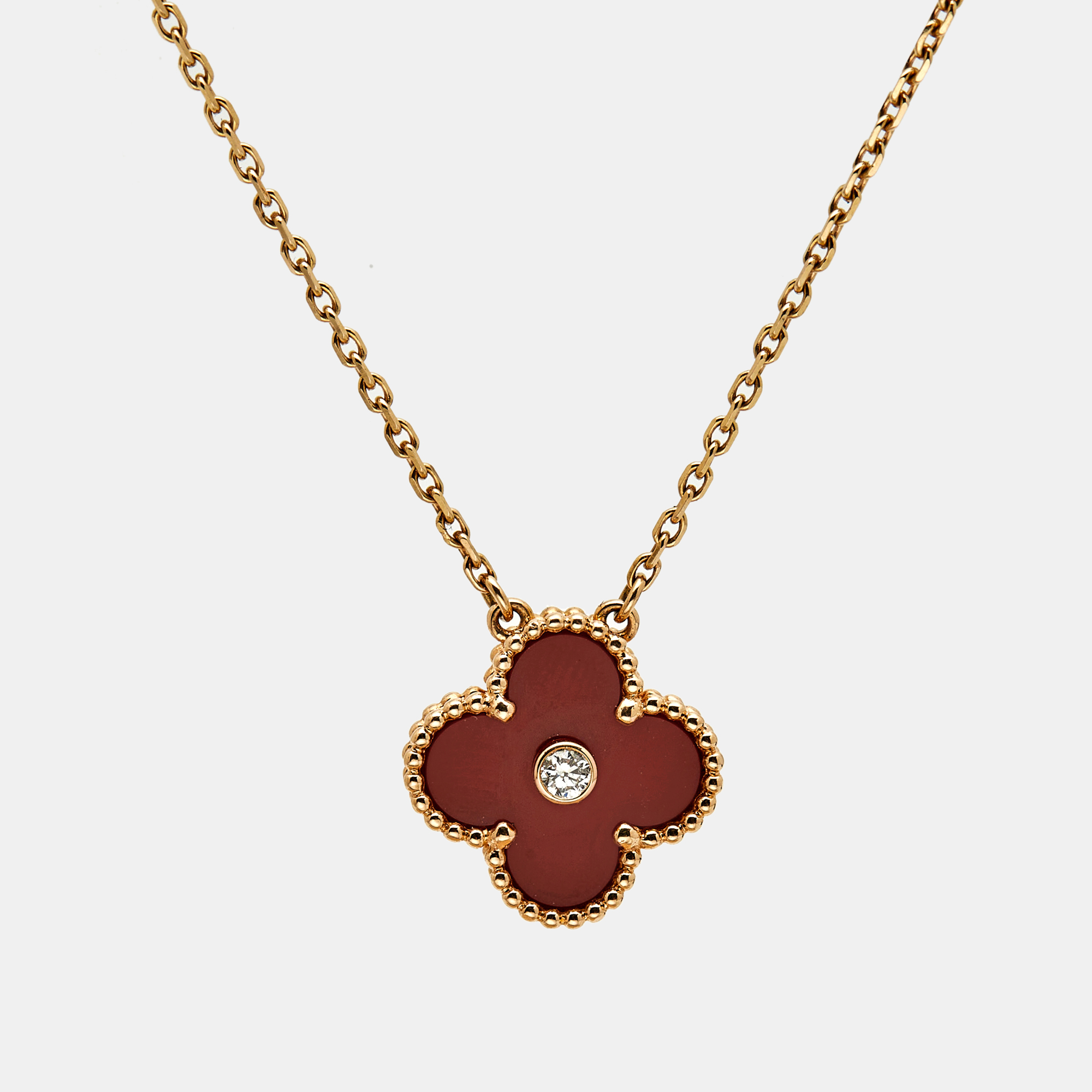 

Van Cleef & Arpels Vintage Alhambra Limited Edition 2011 Carnelian Diamond 18k Rose Gold Holiday Pendant