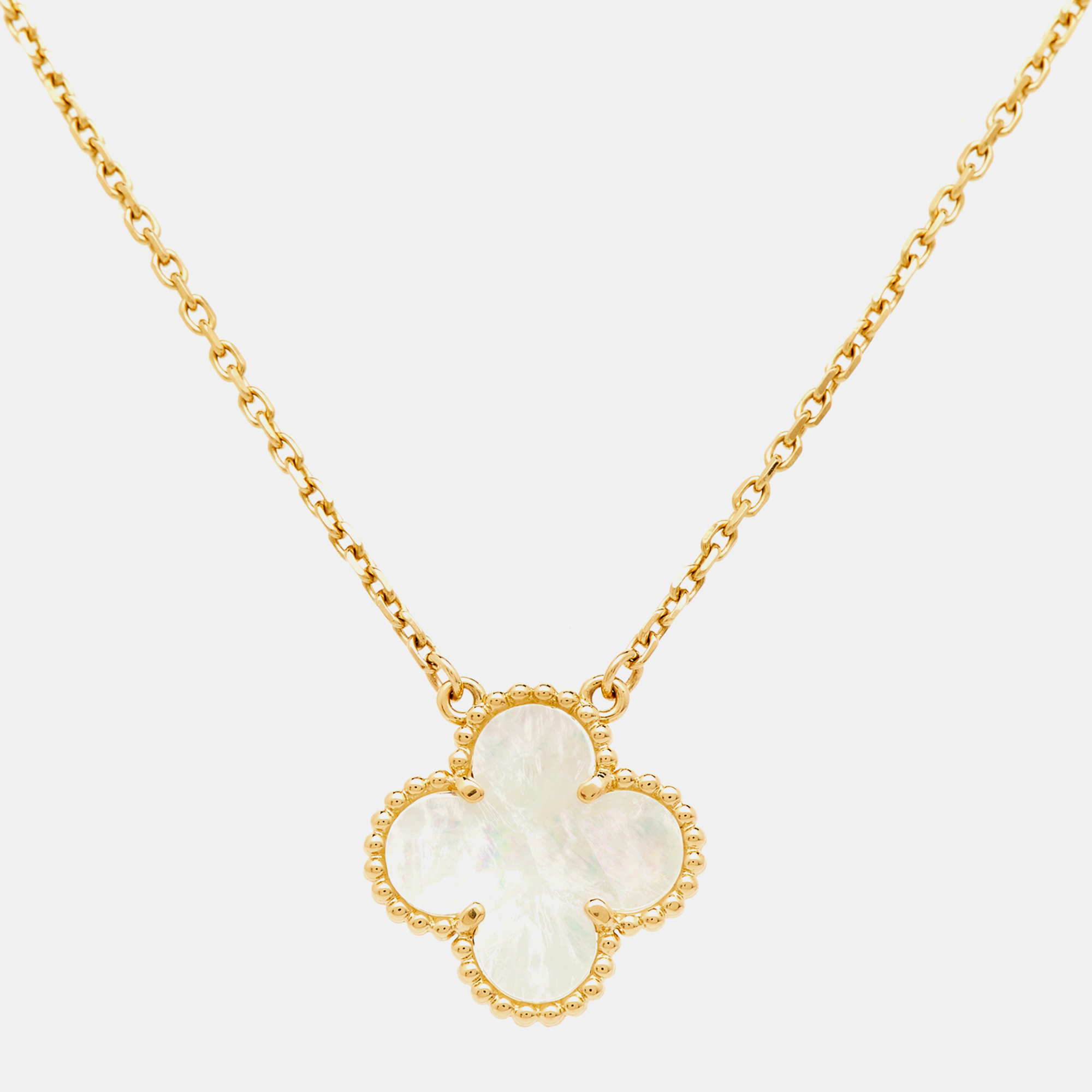 Pre-owned Van Cleef & Arpels Vintage Alhambra Mother Of Pearl 18k Yellow Gold Necklace