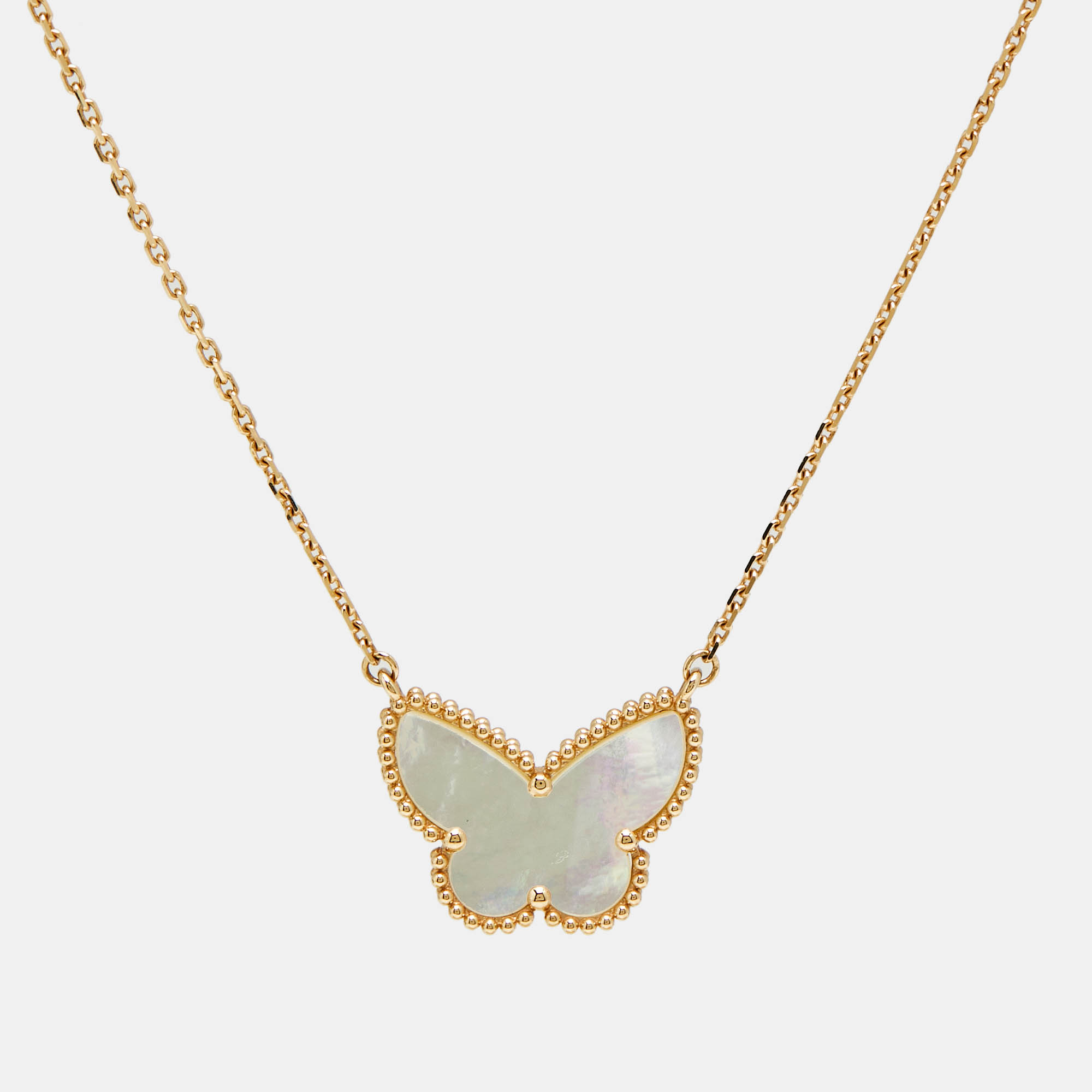 

Van Cleef & Arpels Lucky Alhambra Butterfly Mother of Pearl 18k Yellow Gold Necklace