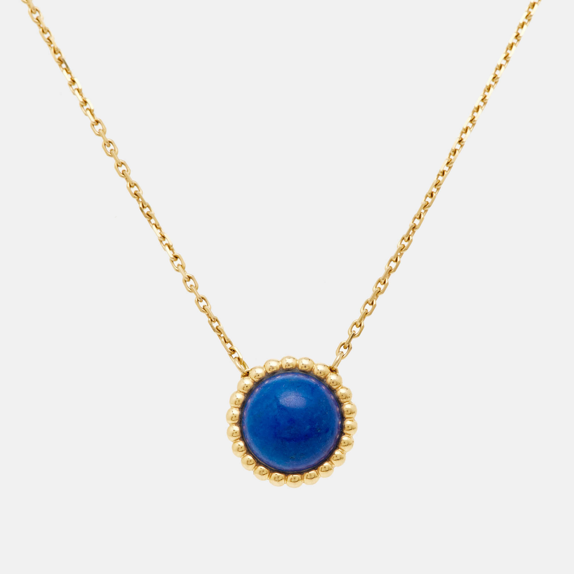 

Van Cleef & Arpels Perlée Couleurs Lapis Lazuli Cabochon 18k Yellow Gold Pendant Necklace