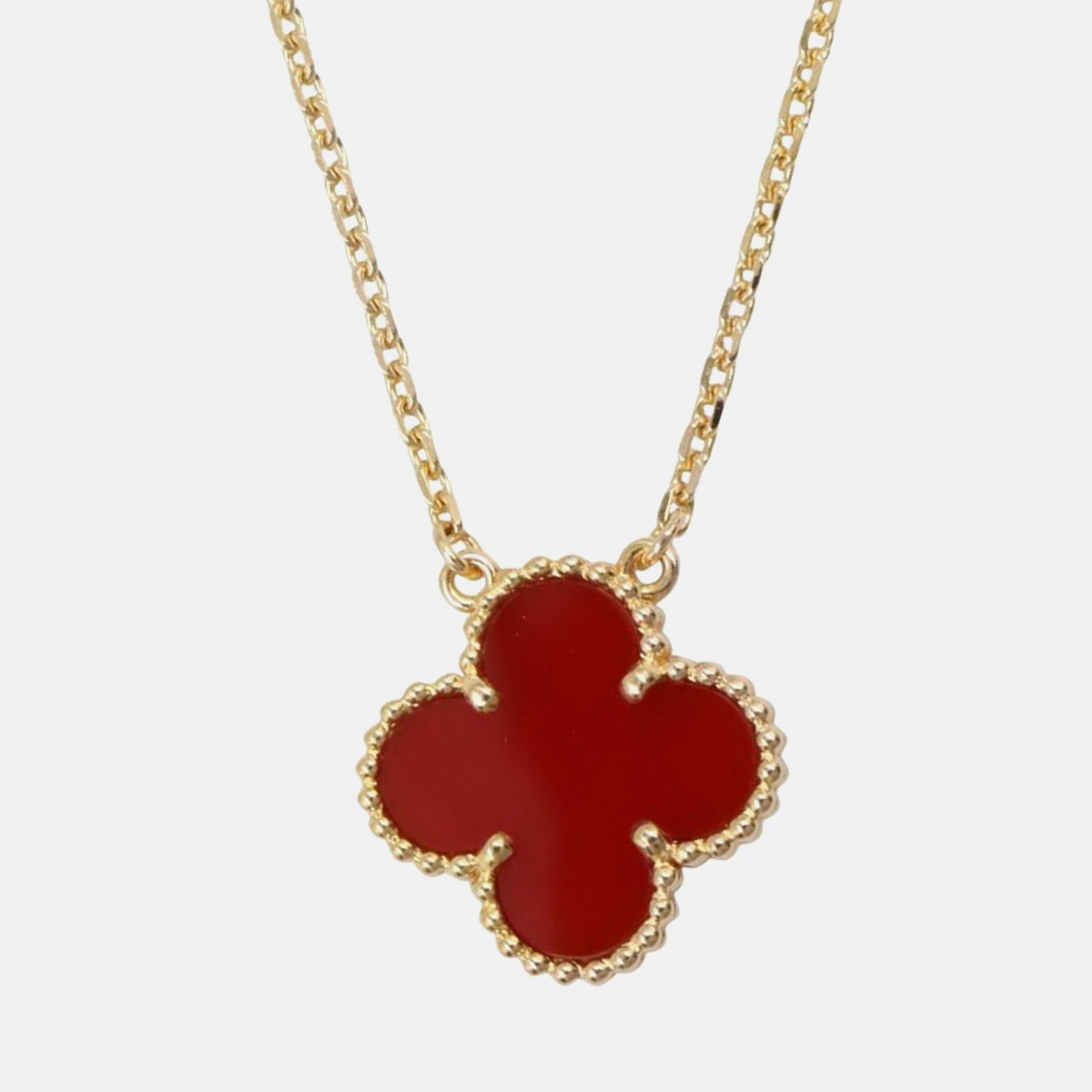 

Van Cleef & Arpels Vintage Alhambra Carnelian 18K Yellow Gold Necklace