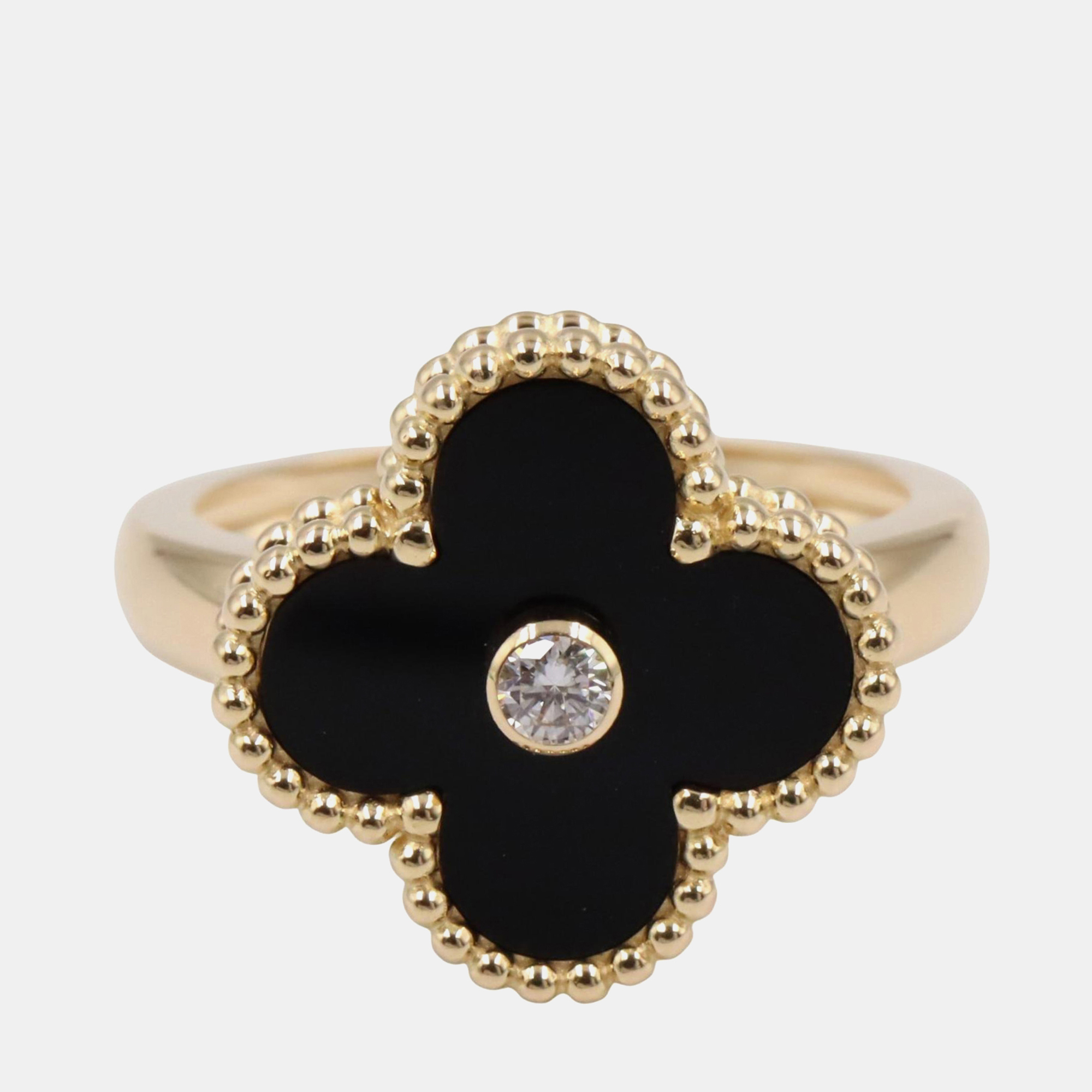 

Van Cleef & Arpels Vintage Alhambra Onyx 18K Yellow Gold Ring EU