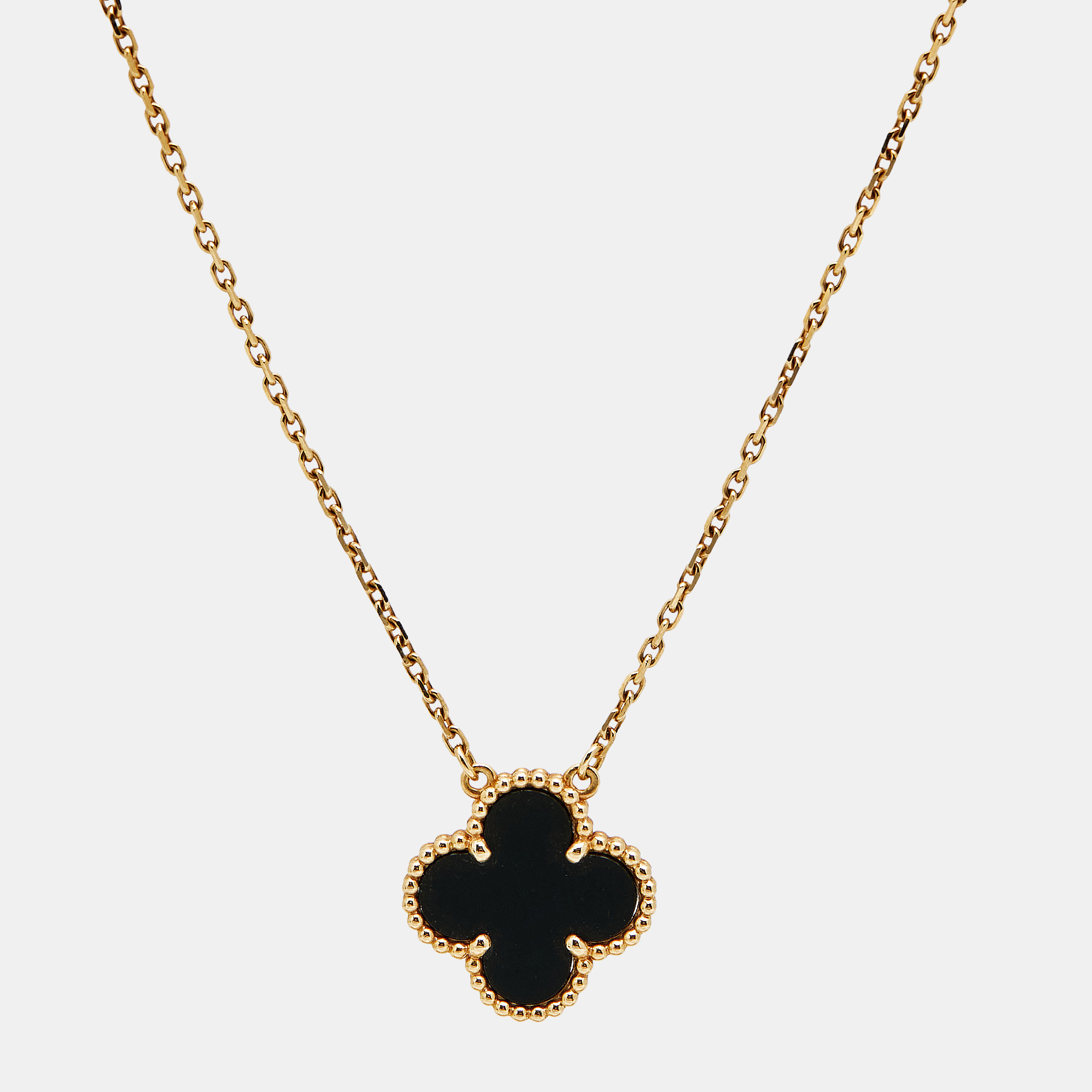 

Van Cleef & Arpels Vintage Alhambra Onyx 18k Yellow Gold Pendant Necklace