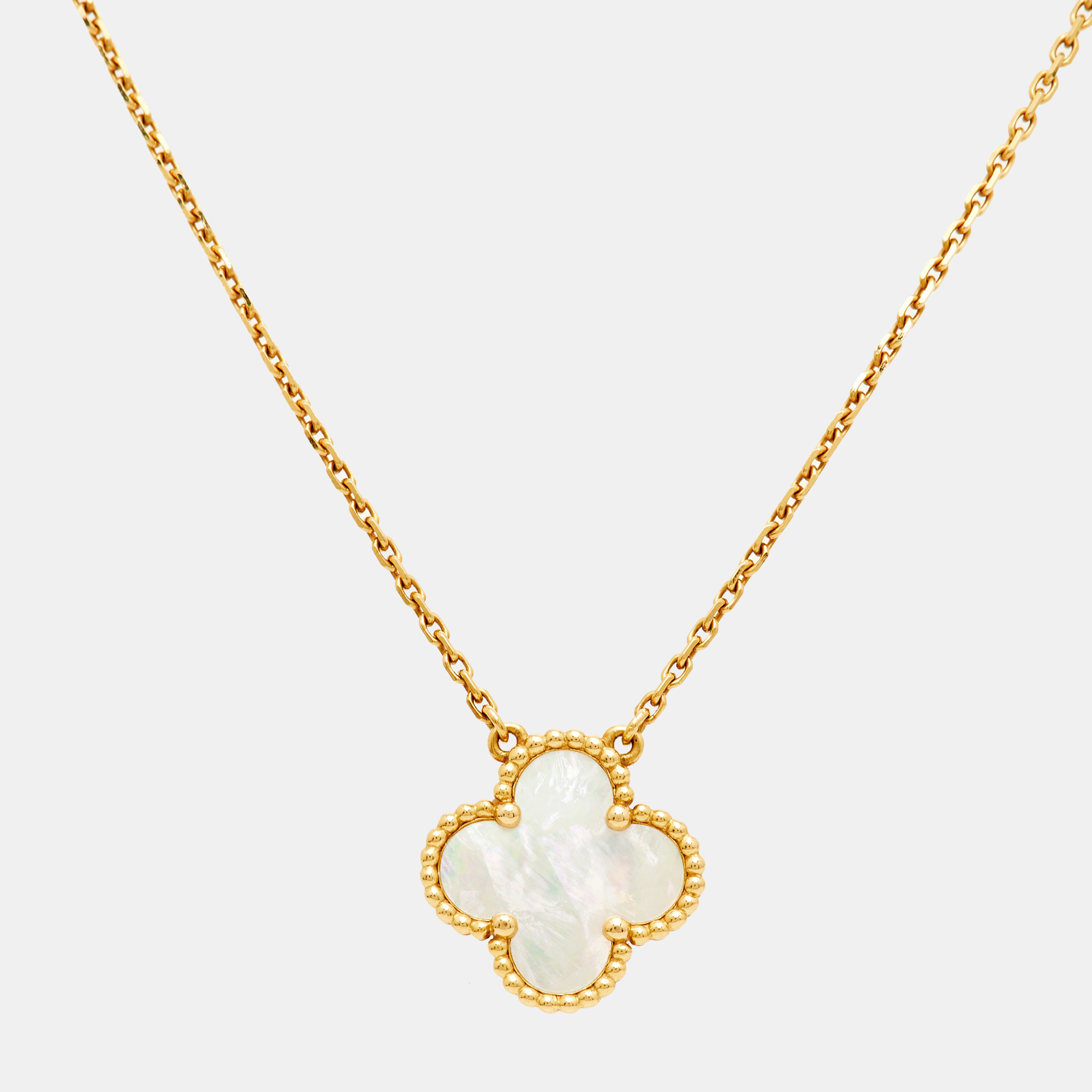 

Van Cleef & Arpels Vintage Alhambra Mother of Pearl 18k Yellow Gold Necklace