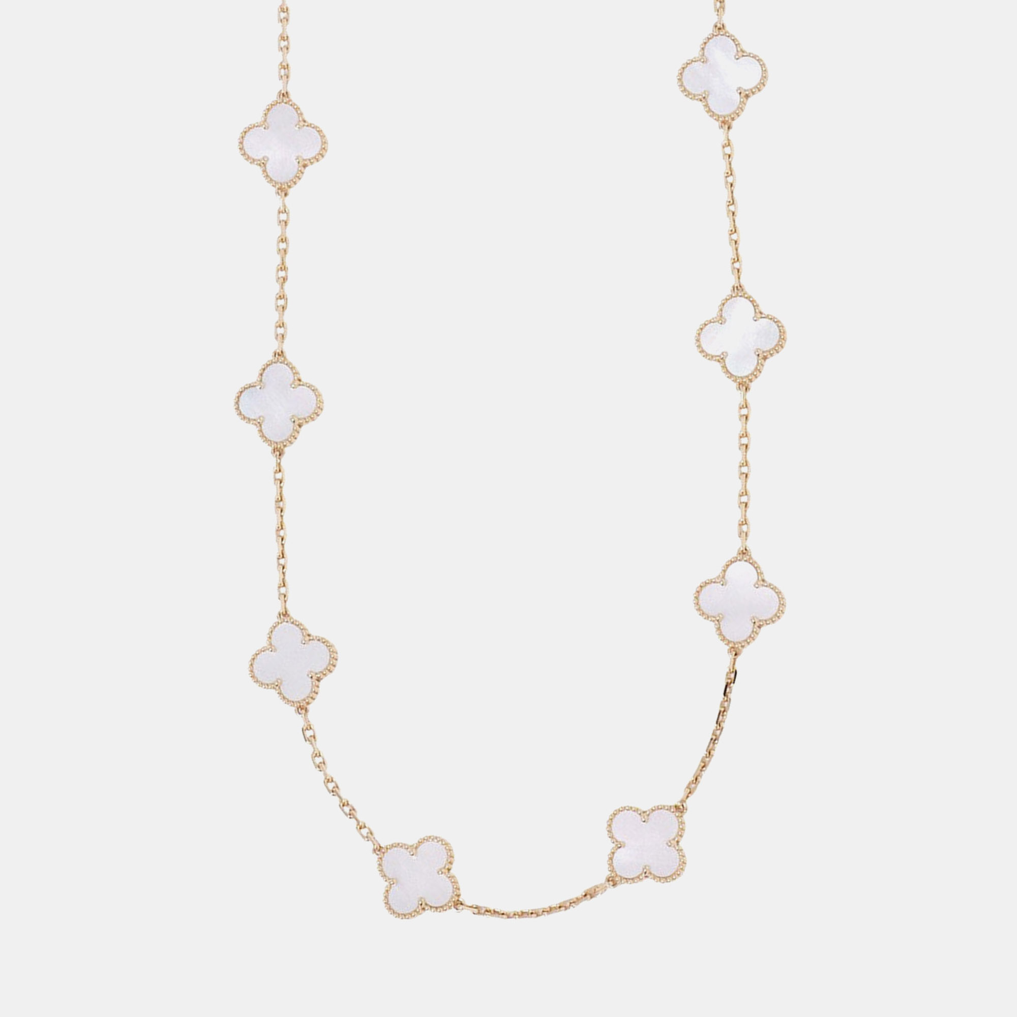 

Van Cleef & Arpels Vintage Alhambra 18K Yellow Gold and Mother of Pearl 10 Motif Necklace