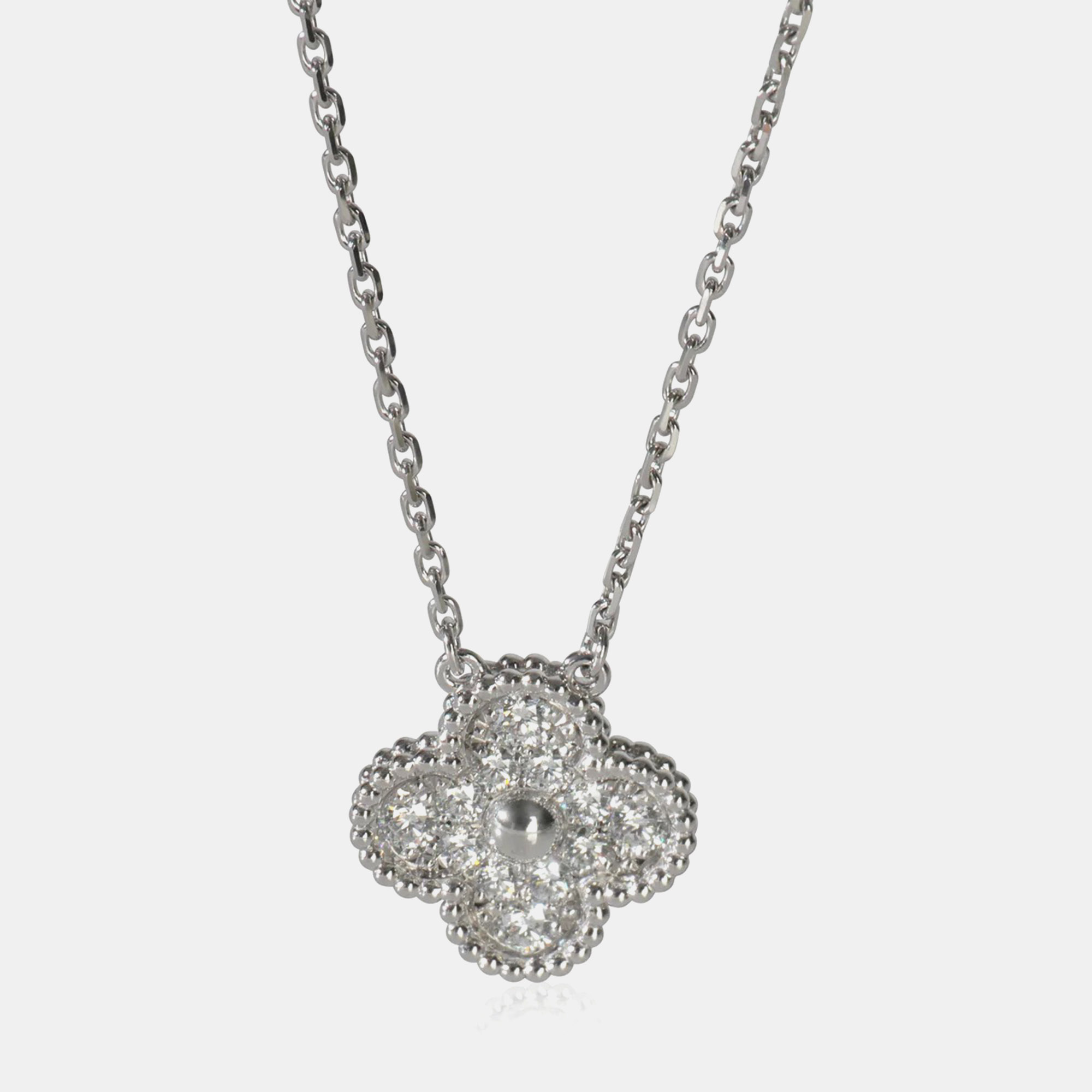 

Van Cleef & Arpels Vintage Alhambra 18K White Gold and Diamond Pendant Necklace