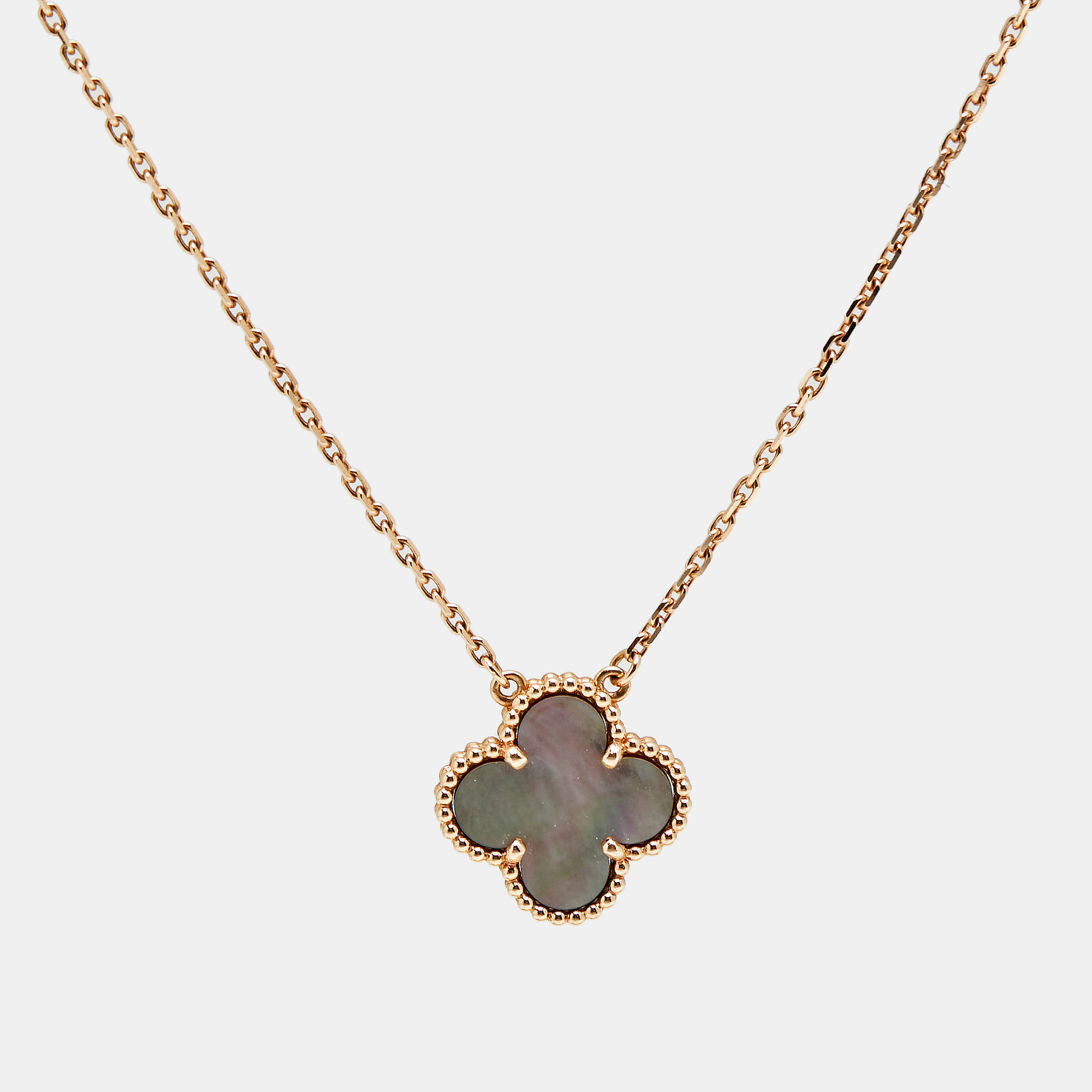 

Van Cleef & Arpels Vintage Alhambra Grey Mother of Pearl 18k Rose Gold Necklace