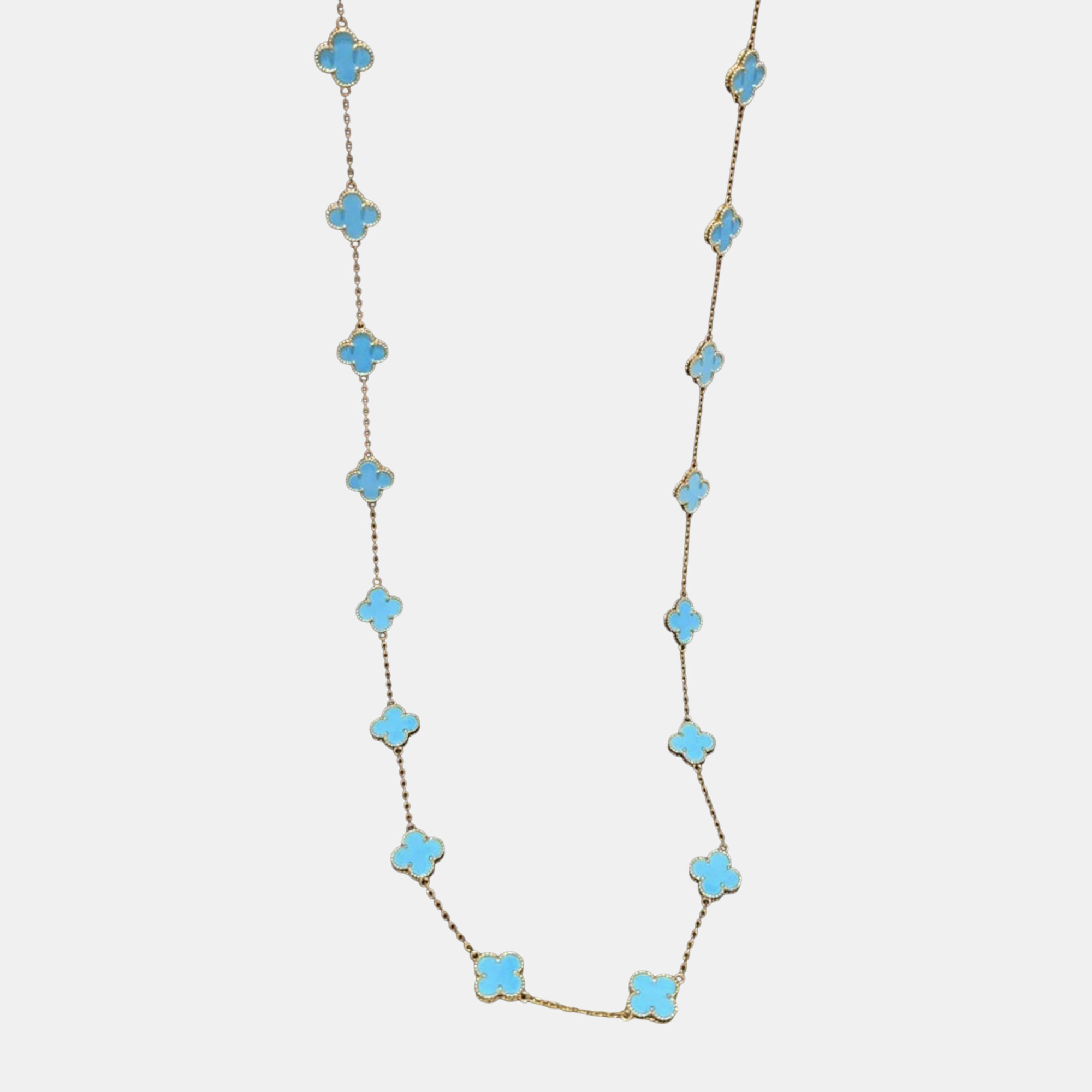 

Van Cleef & Arpels Vintage Alhambra Turquoise Yellow Gold Limited Edition 20 Motif Necklace