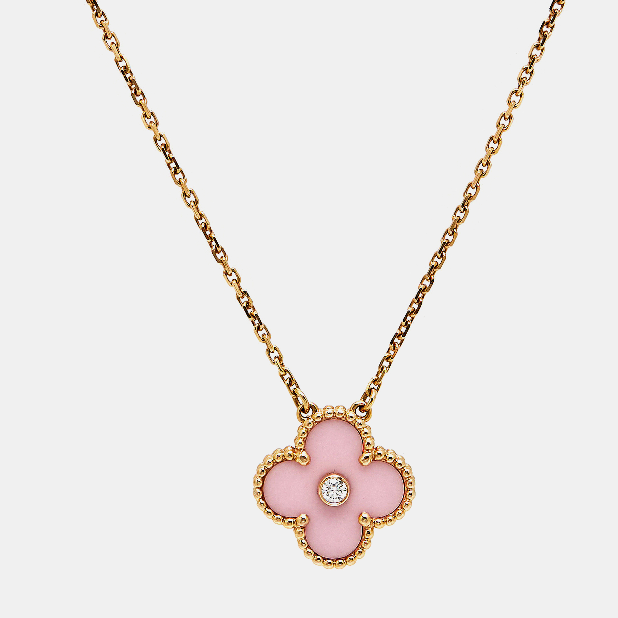 

Van Cleef & Arpels Vintage Alhambra Diamond Porcelain Limited Edition Rose Gold Necklace
