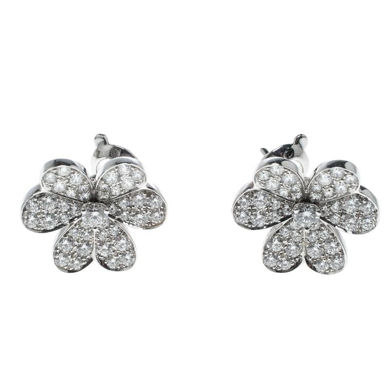 Van Cleef & Arpels Frivole Diamond Paved 18K White Gold Earrings