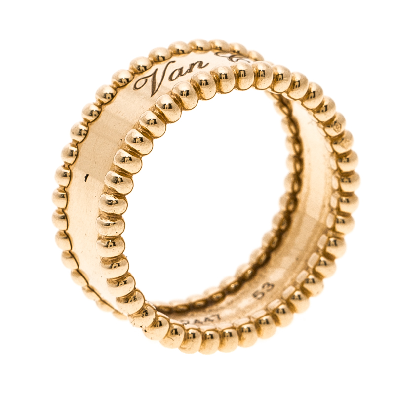 Pre Owned Van Cleef & Arpels Perlee Signature Rose Gold Ring Size 53