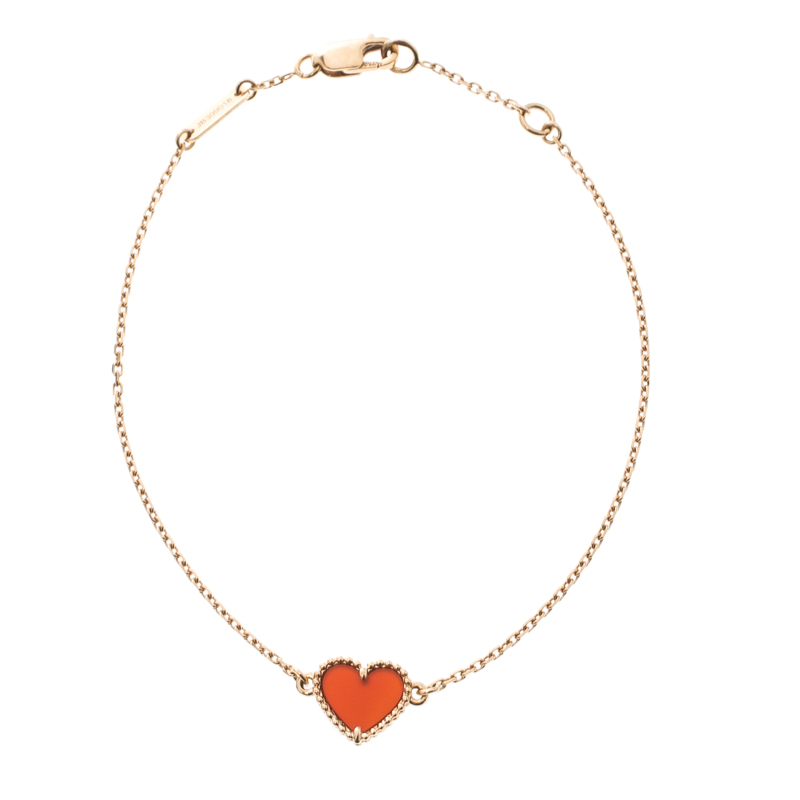 Sweet Alhambra heart bracelet 18K rose gold, Carnelian - Van Cleef & Arpels