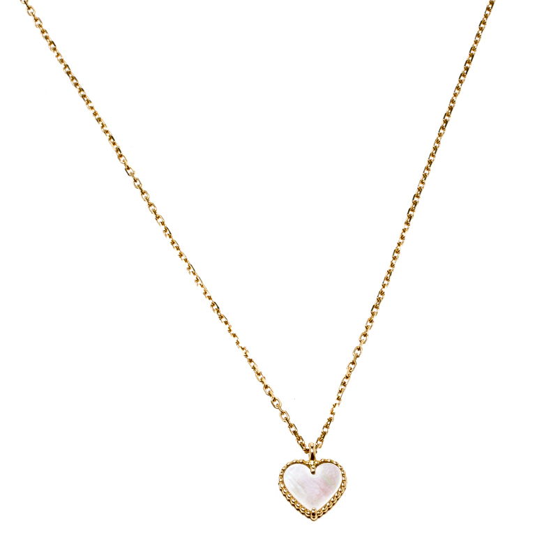 Van Cleef & Arpels Sweet Alhambra Mother of Pearl  18k Yellow Gold Heart Pendant Necklace