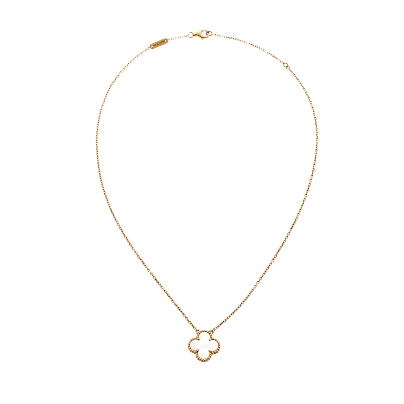 

Van Cleef & Arpels Vintage Alhambra Mother of Pearl 18k Yellow Gold Pendant Necklace