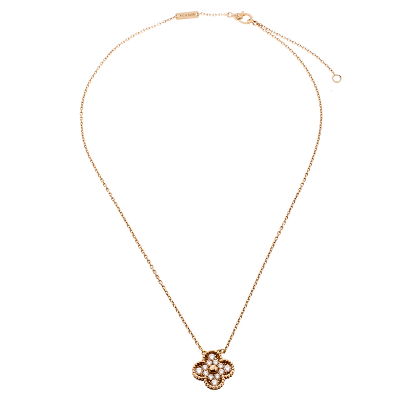 

Van Cleef & Arpels Vintage Alhambra Diamond 18K Rose Gold Pendant Necklace