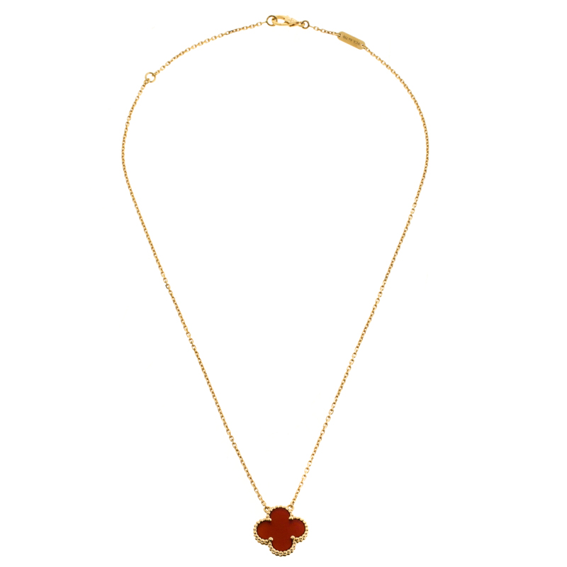 

Van Cleef & Arpels Vintage Alhambra Carnelian 18k Yellow Gold Pendant Necklace