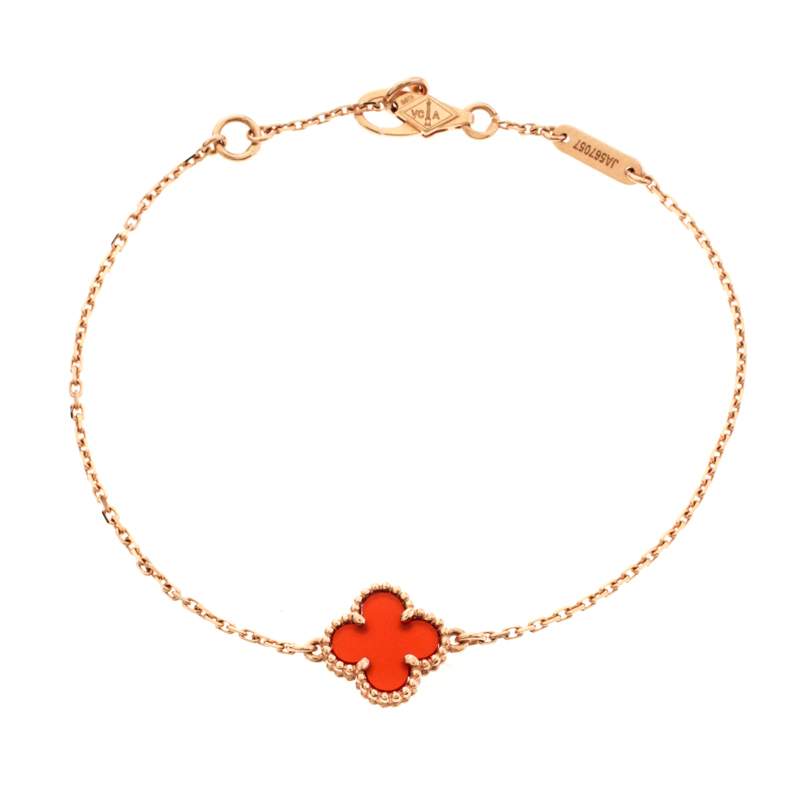 Van Cleef and Arpels Sweet Alhambra Red Carnelian 18k Rose Gold Bracelet