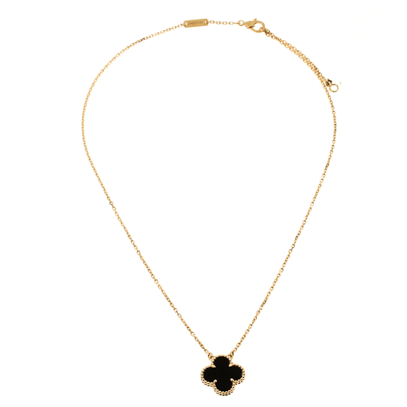 

Van Cleef & Arpels Vintage Alhambra Onyx 18k Yellow Gold Pendant Necklace