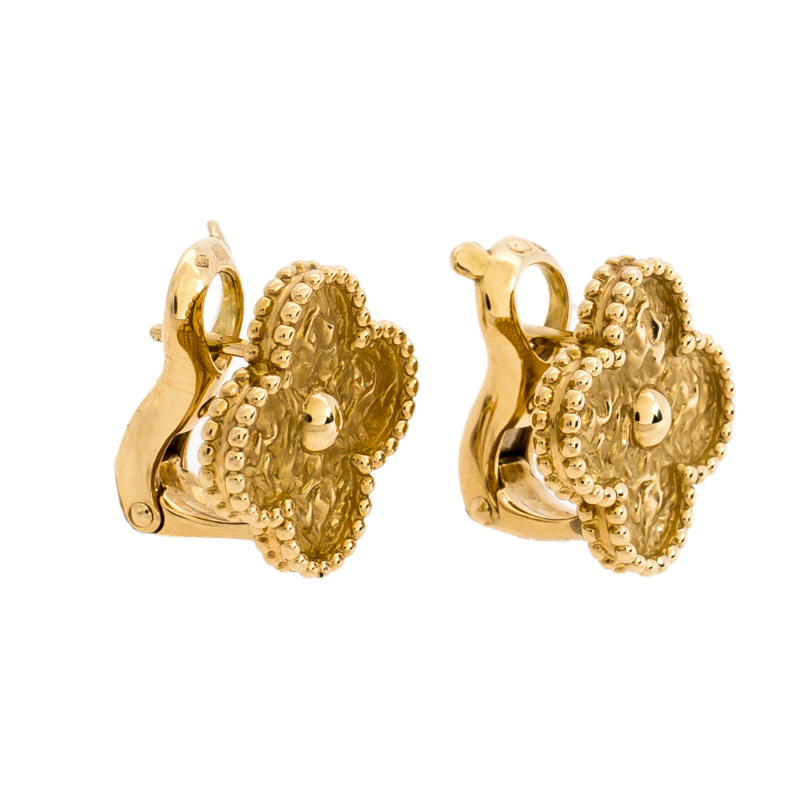 

Van Cleef & Arpels Vintage Alhambra 18K Yellow Gold Clip On Stud Earrings