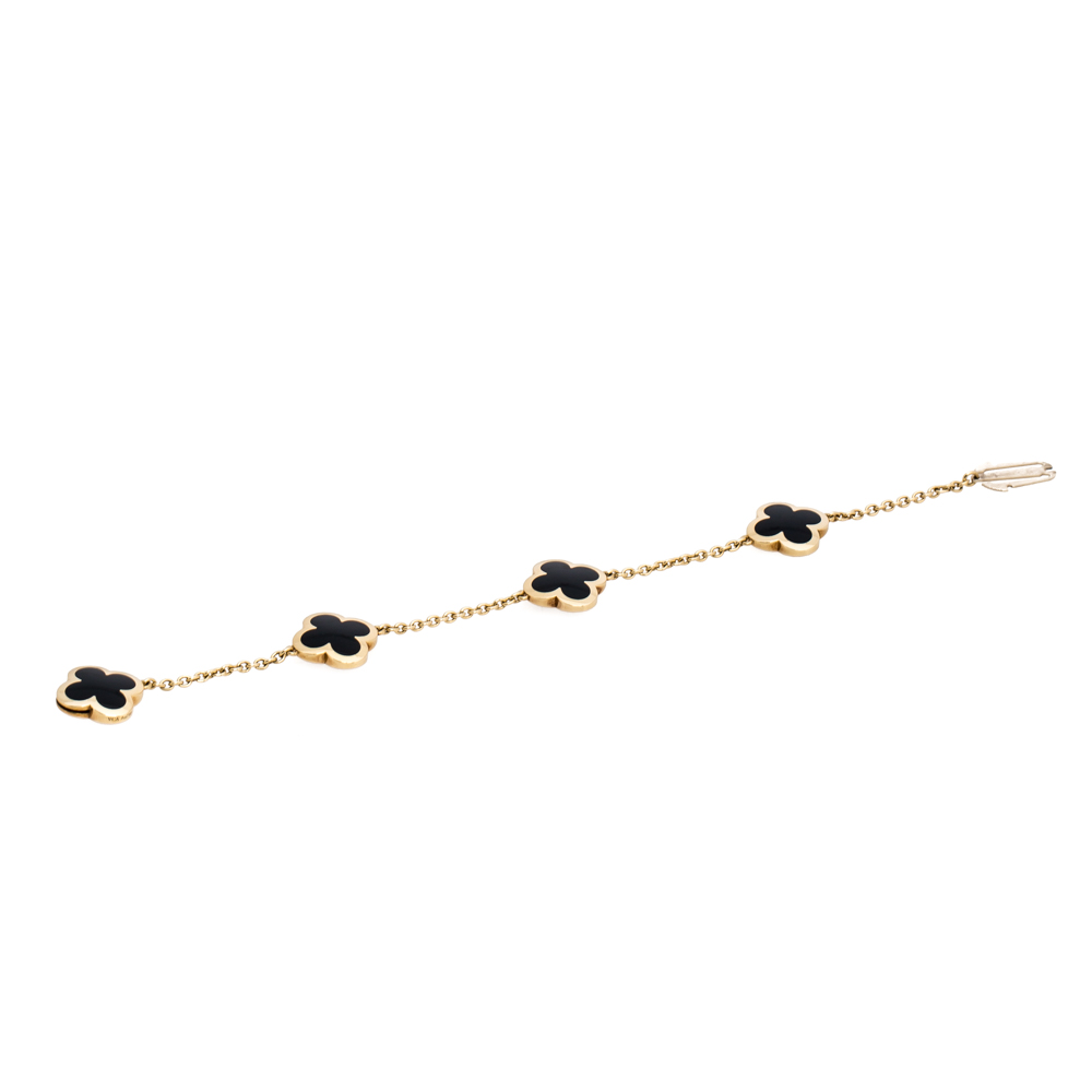 

Van Cleef & Arpels Pure Alhambra 4 Onyx Motif 18K Yellow Gold Station Bracelet