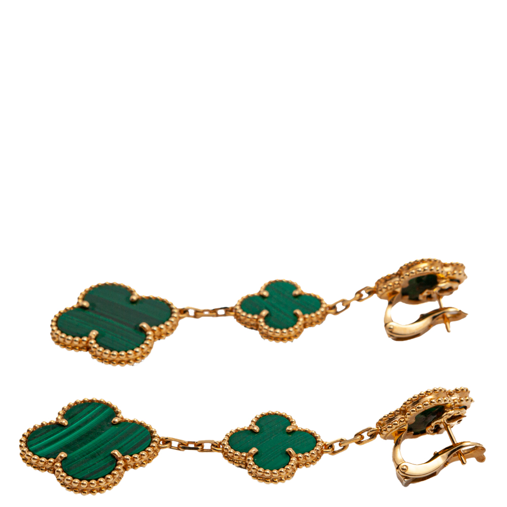 

Van Cleef & Arpels Malachite Magic Alhambra 3 Motifs Yellow Gold Earrings