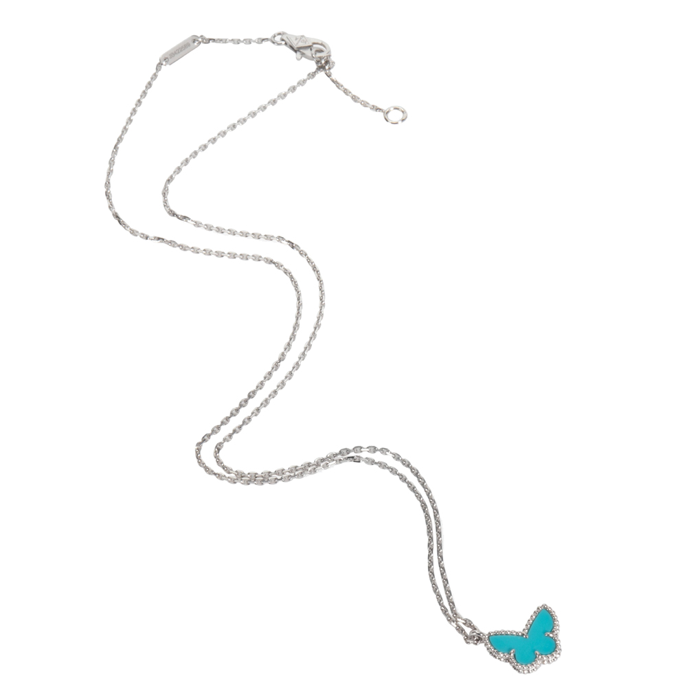 

Van Cleef & Arpels Sweet Alhambra Turquoise Butterfly 18K White Gold Pendant Necklace
