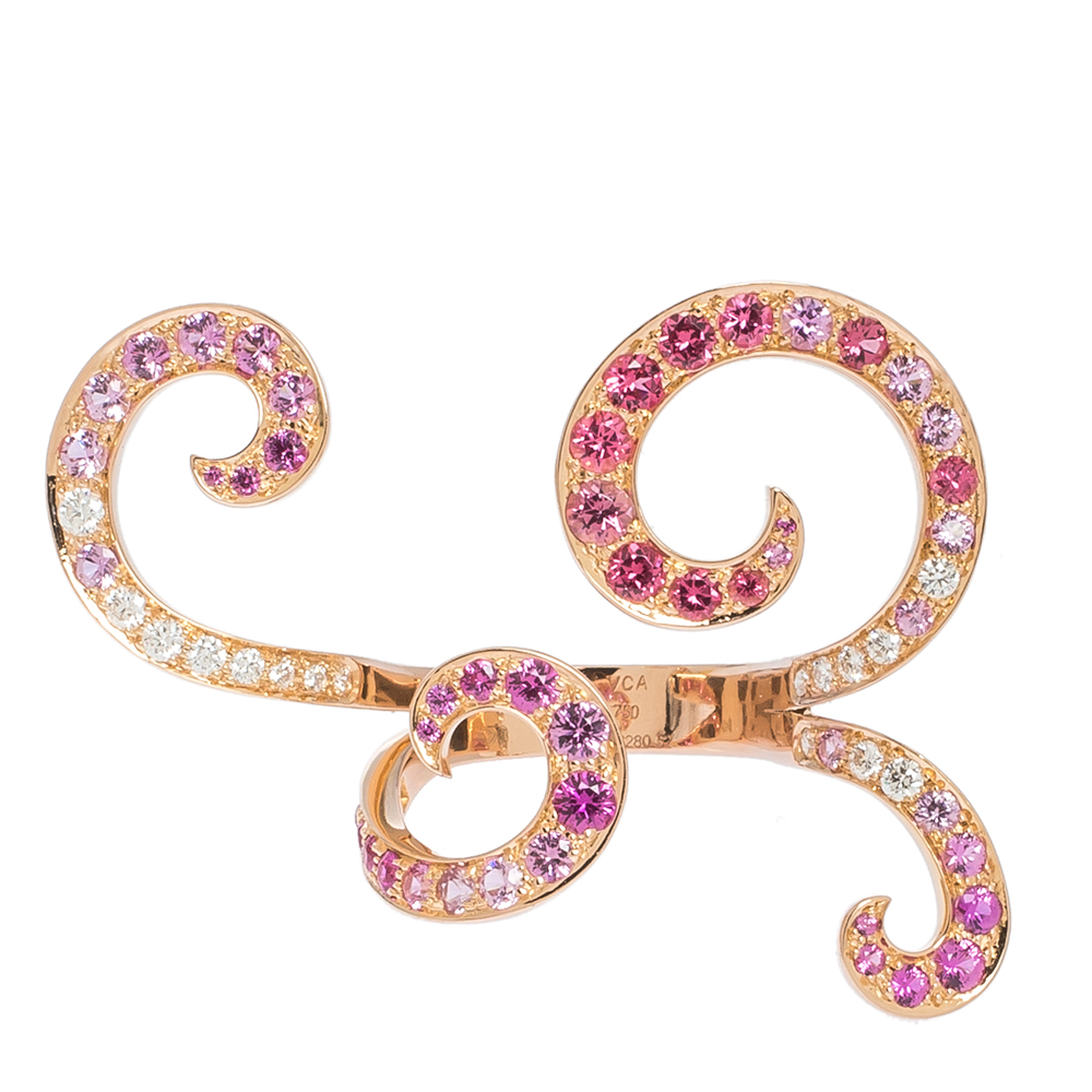 

Van Cleef & Arpels Oiseaux de Paradis Between The Finger Multi Gemstone 18K Rose Gold Ring Size