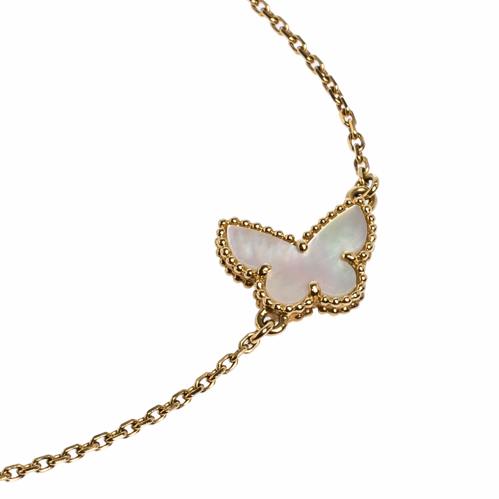 

Van Cleef & Arpels Sweet Alhambra Mother of Pearl Butterfly 18K Yellow Gold Bracelet
