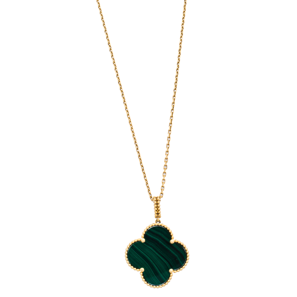 Pre Owned Van Cleef & Arpels Magic Alhambra Malachite 18K Yellow Gold Pendant Necklace