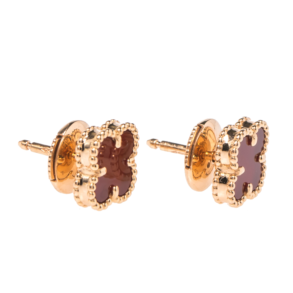 

Van Cleef & Arpels Sweet Alhambra Carnelian 18K Rose Gold Stud Earrings