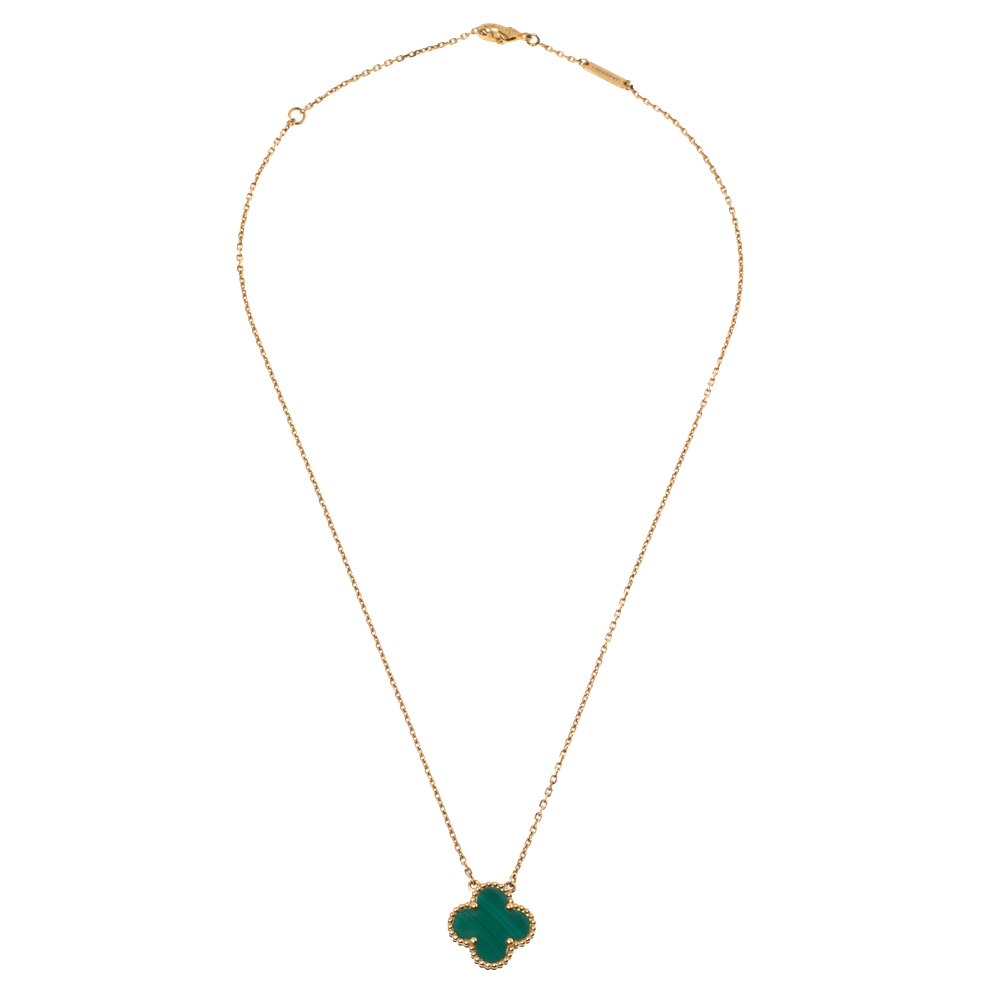 

Van Cleef & Arpels Vintage Alhambra Malachite 18K Yellow Gold Necklace