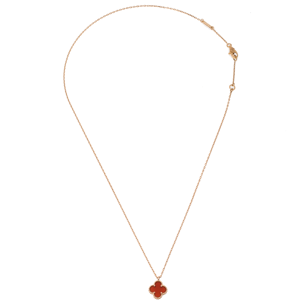 

Van Cleef & Arpels Sweet Alhambra Carnelian 18K Rose Gold Pendant Necklace
