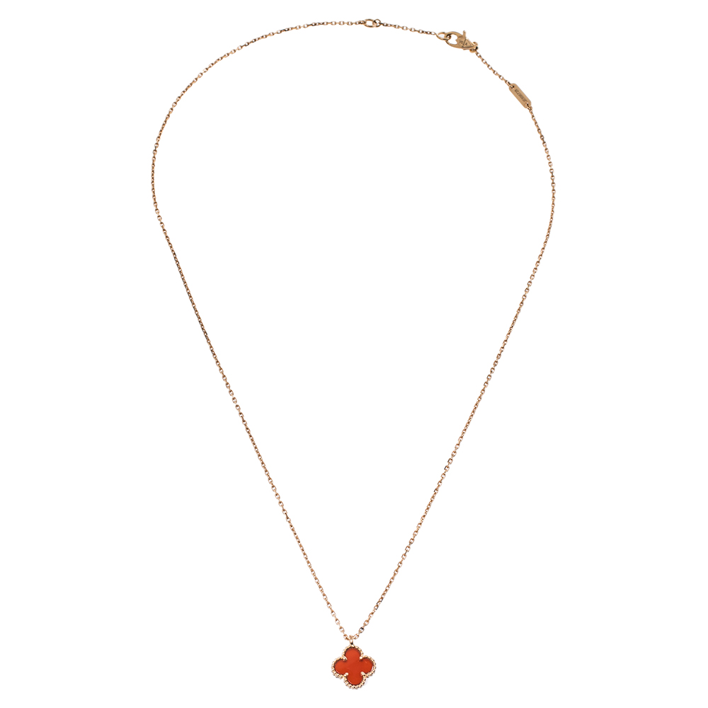 

Van Cleef & Arpels Sweet Alhambra Carnelian 18K Rose Gold Pendant Necklace