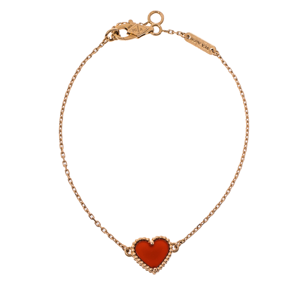 Pre Owned Van Cleef & Arpels Sweet Alhambra Carnelian 18K Rose Gold Bracelet