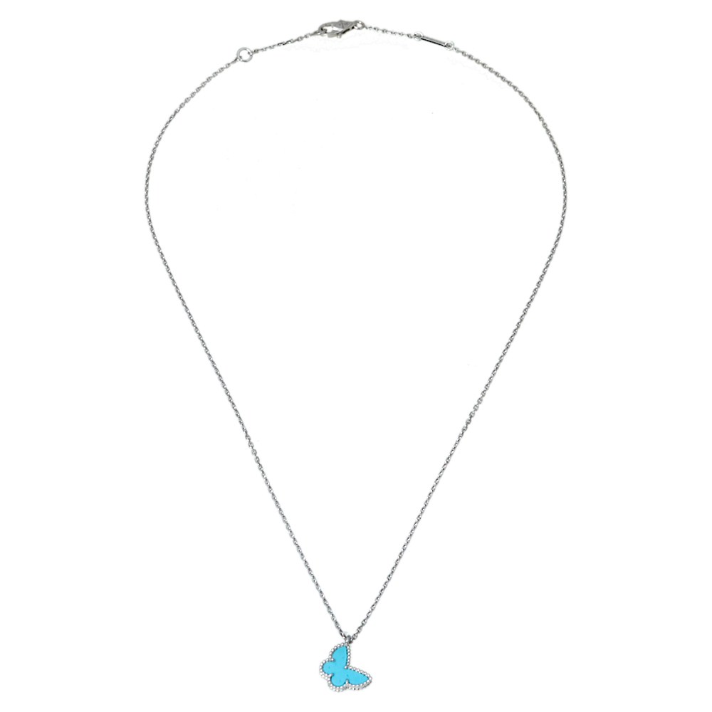 

Van Cleef & Arpels Sweet Alhambra Butterfly Turquoise 18K White Gold Pendant Necklace