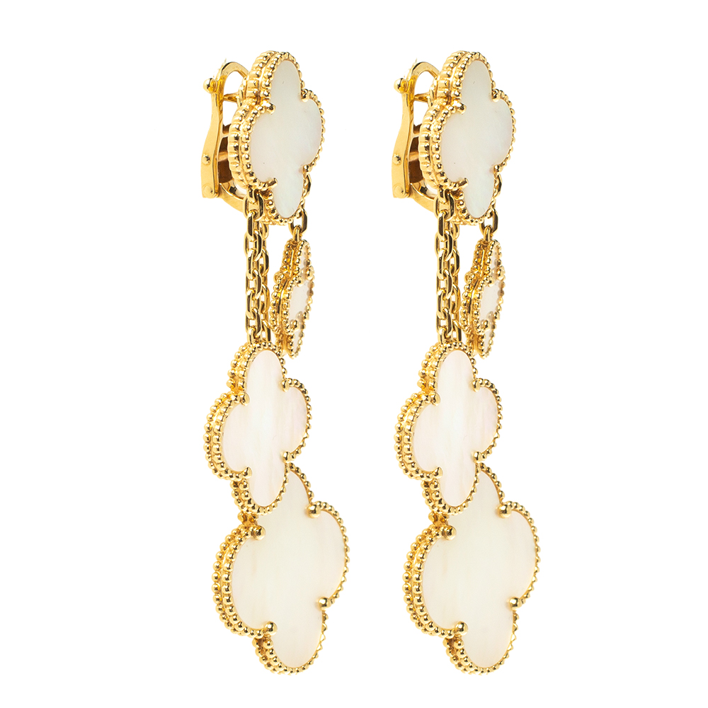 

Van Cleef & Arpels Magic Alhambra 4 Motifs Mother of Pearl 18K Yellow Gold Earrings