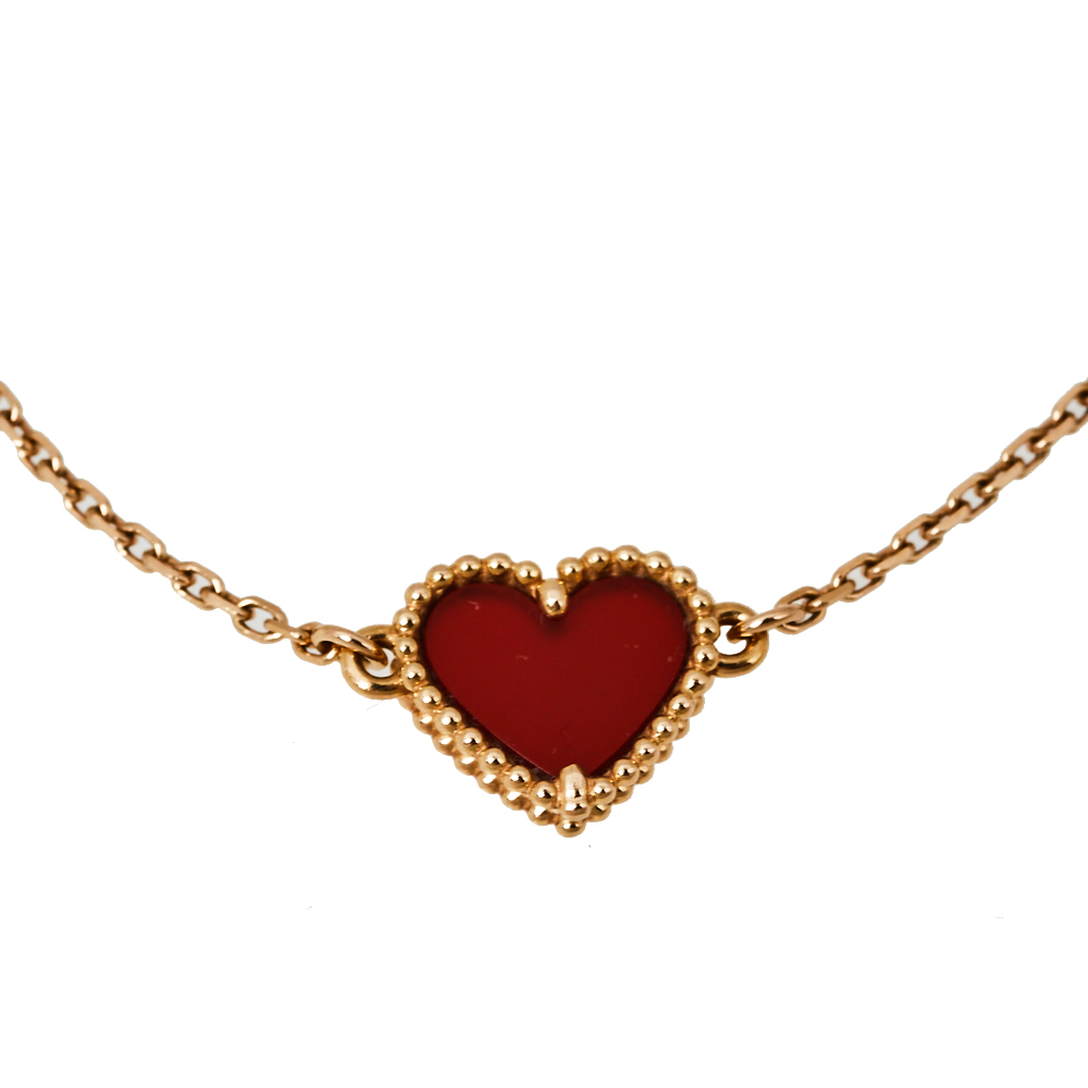 

Van Cleef & Arpels Sweet Alhambra Heart Carnelian 18K Rose Gold Bracelet