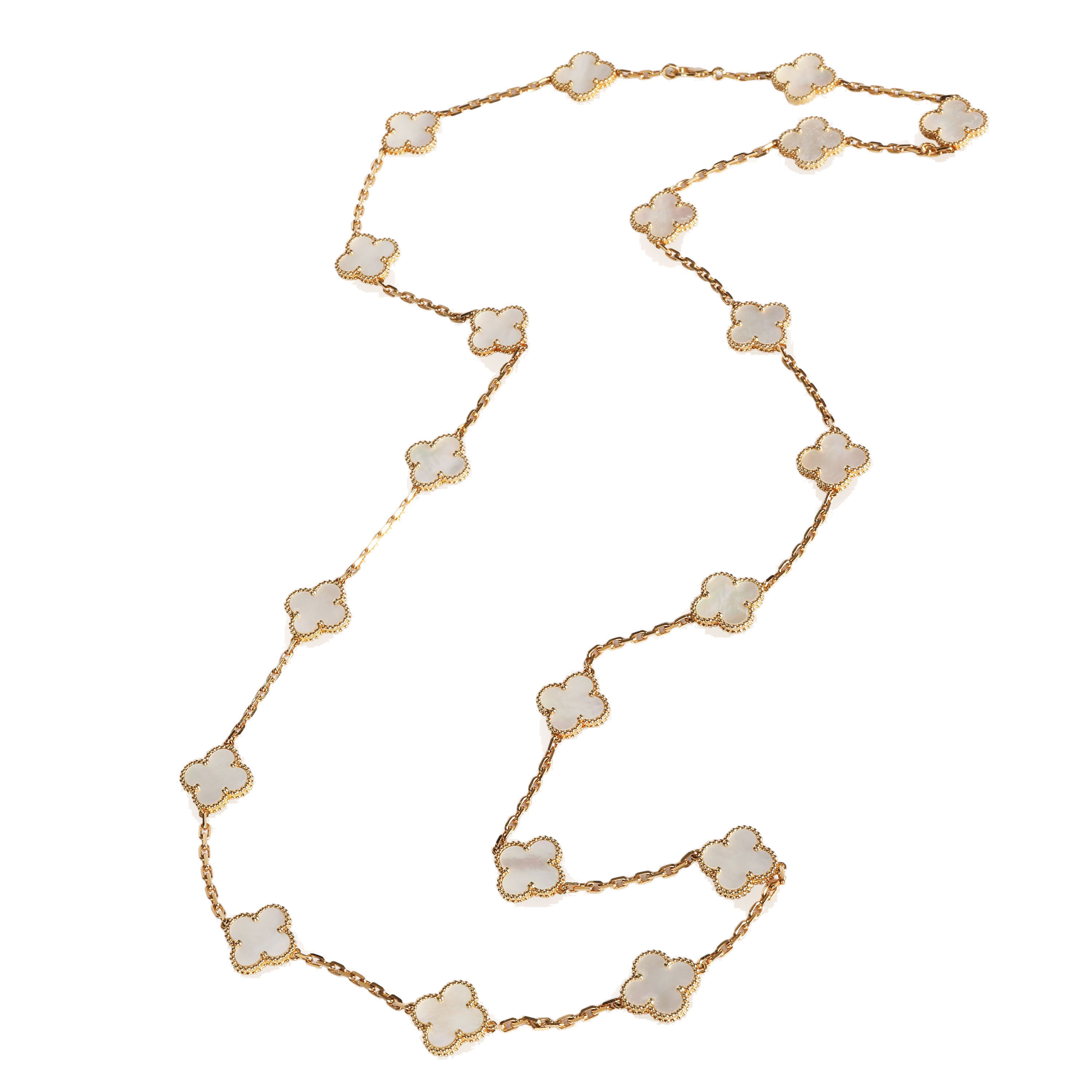 

Van Cleef & Arpels 18K Yellow Gold Alhambra Mother Of Pearl 20 Motifs Necklace
