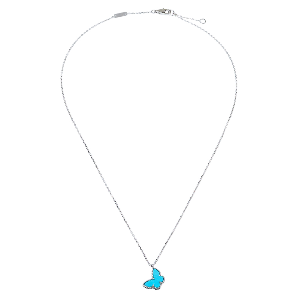 

Van Cleef & Arpels Sweet Alhambra Butterfly Turquoise 18K White Gold Pendant Necklace