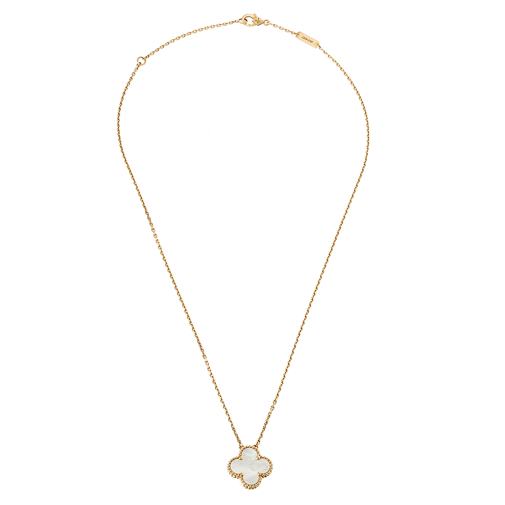 

Van Cleef & Arpels Vintage Alhambra Mother of Pearl 18K Yellow Gold Pendant Necklace