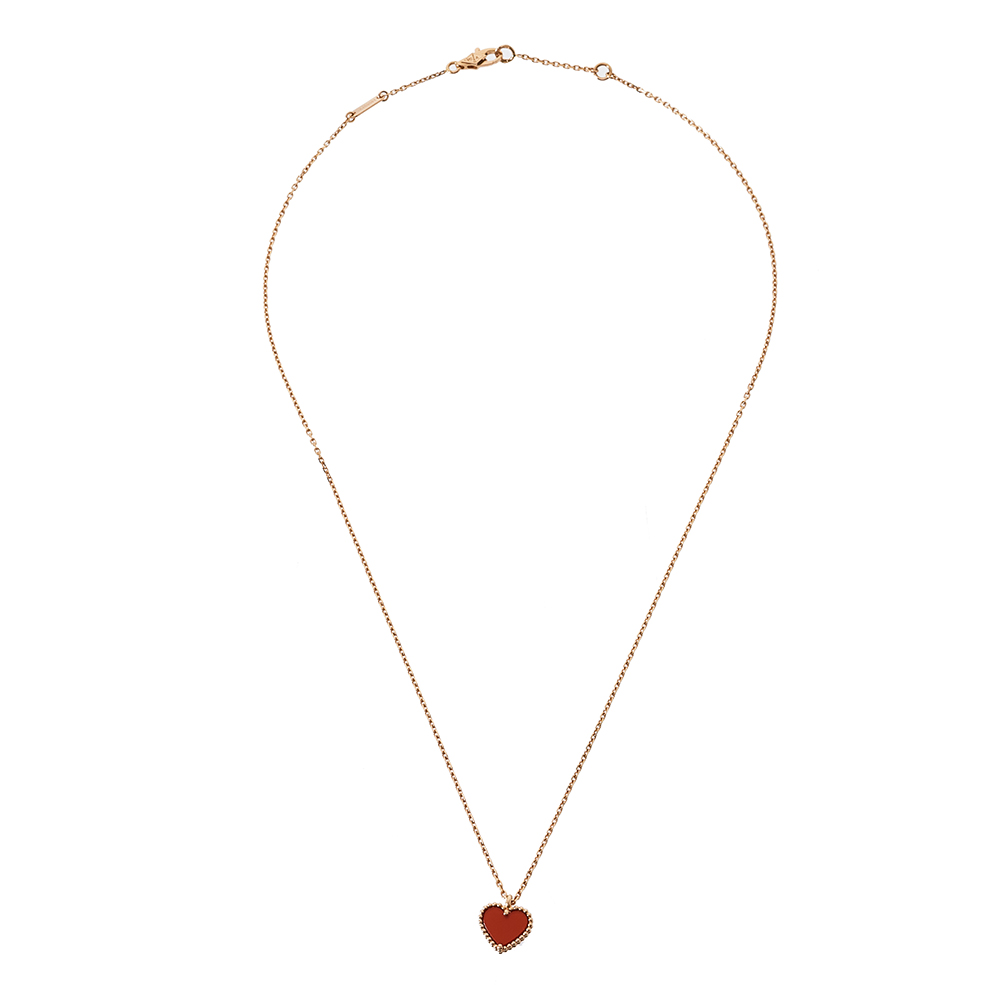 

Van Cleef & Arpels Sweet Alhambra Carnelian 18K Rose Gold Heart Pendant Necklace