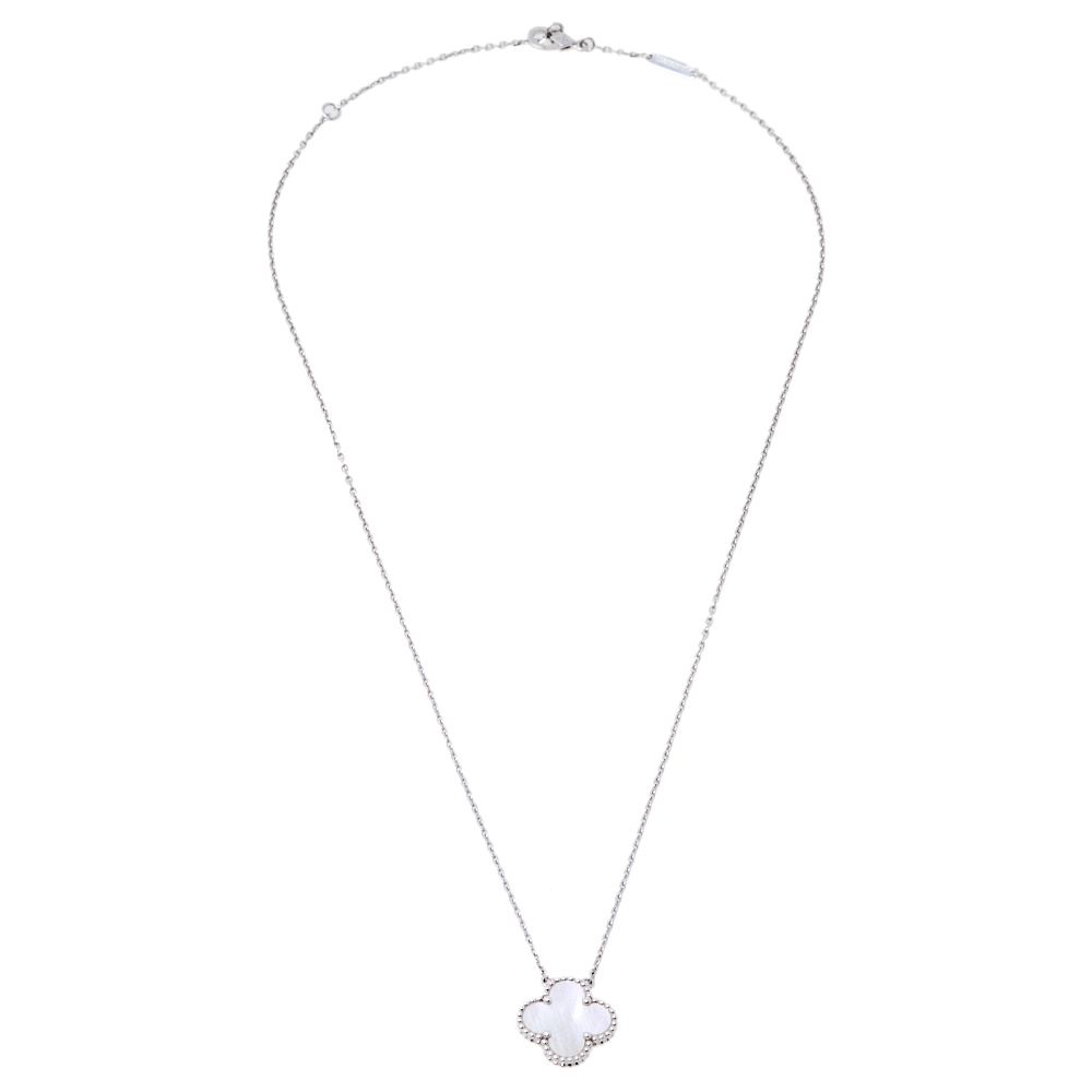 

Van Cleef & Arpels Vintage Alhambra Mother of Pearl 18K White Gold Necklace