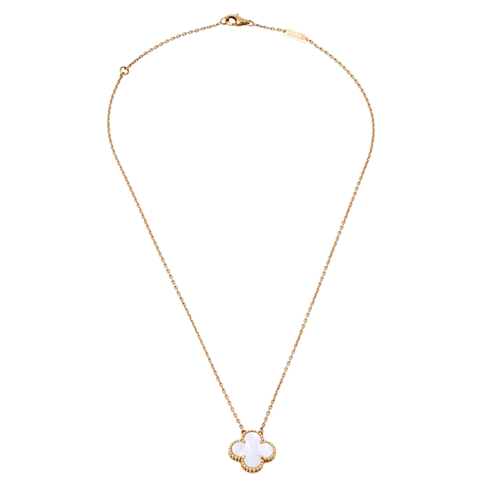 

Van Cleef & Arpels Vintage Alhambra Mother of Pearl 18K Yellow Gold Pendant Necklace