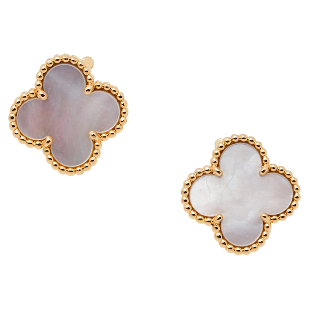 

Van Cleef & Arpels Vintage Alhambra Mother of Pearl 18k Yellow Gold Clip-on Stud Earrings