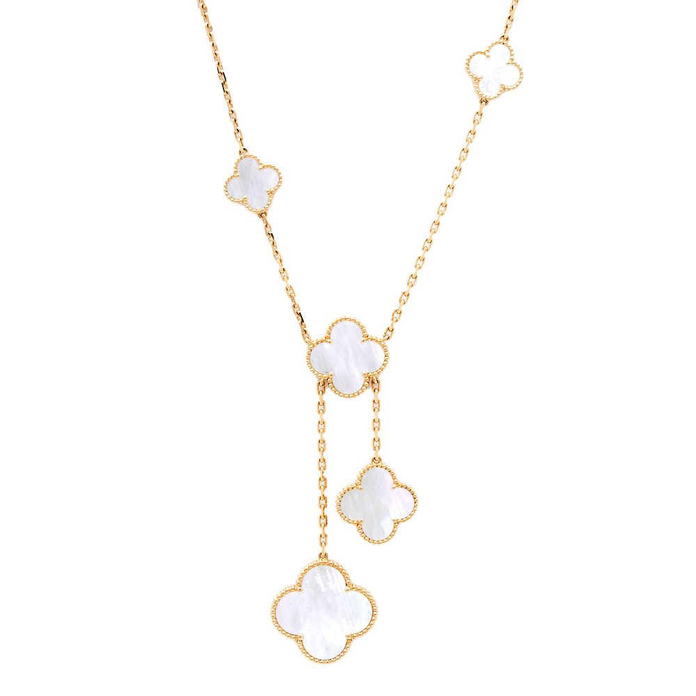 

Van Cleef & Arpels Magic Alhambra Mother of Pearl 18K Yellow Gold 6 Motifs Necklace