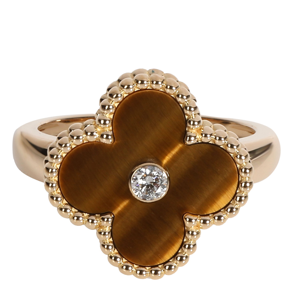

Van Cleef & Arpels Alhambra Tiger Eye 18K Yellow Gold Diamond Ring Size EU